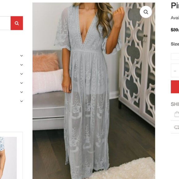 Pink Lily‎ Maxi Dress Lace Grey Off White Boho Sheer Short Sleeve Deep V-Neck S - Picture 1 of 12